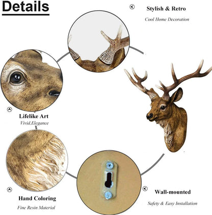 Stylized deer head wall decoration with close-up details on a white background.