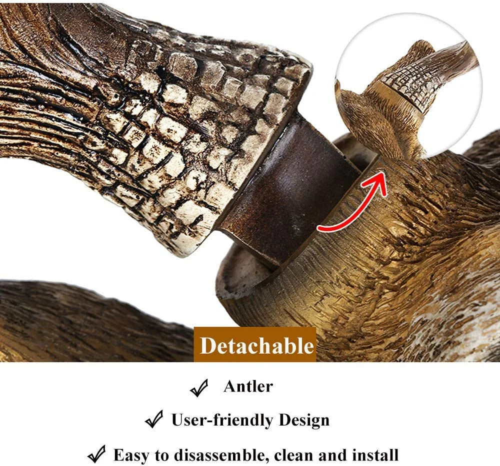 Detachable antler design with text highlighting features on a white background