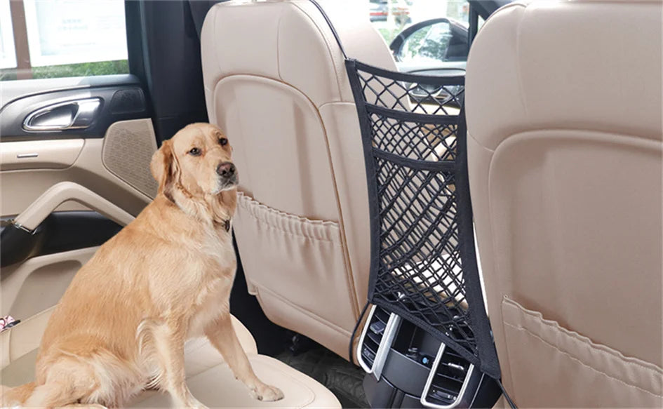 Dog car safety front seat divider storage net
