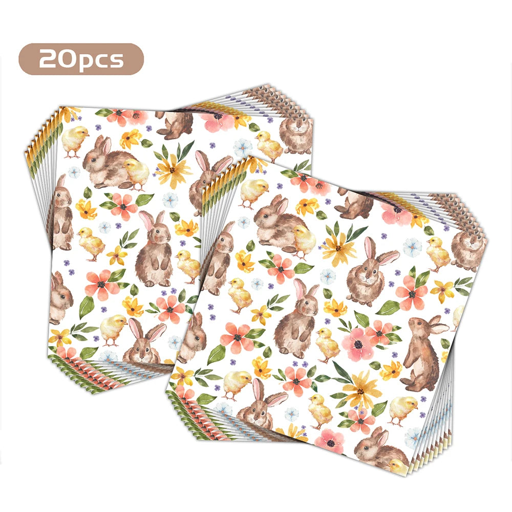 Pack of 20 Easter-themed paper plates with bunnies, chicks, and flowers on a white background.
