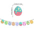 Colorful Easter egg banner with measurements on a white background