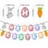 Easter-themed banner with cartoon characters and measurements on a white background