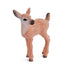 A small fawn figurine or toy with a light brown body, white spots, and dark brown ears and hooves, photographed on a plain white background.