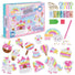 Craft kit with colorful keychains and packaging, featuring unicorns and other designs.
