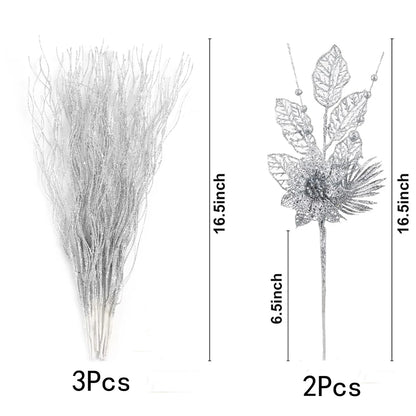 Glitter silver Christmas flower stems