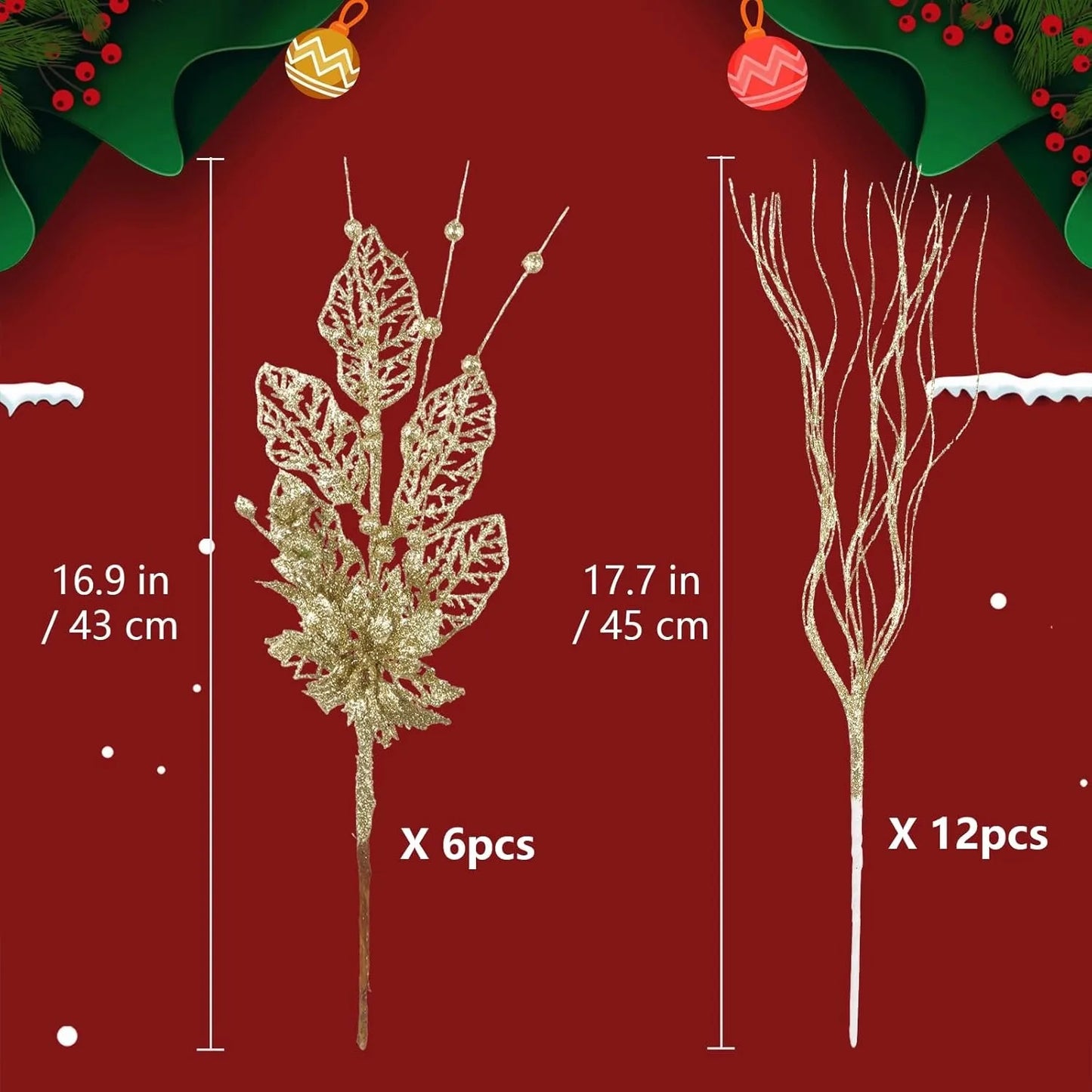 Gold Glitter Christmas Decorations