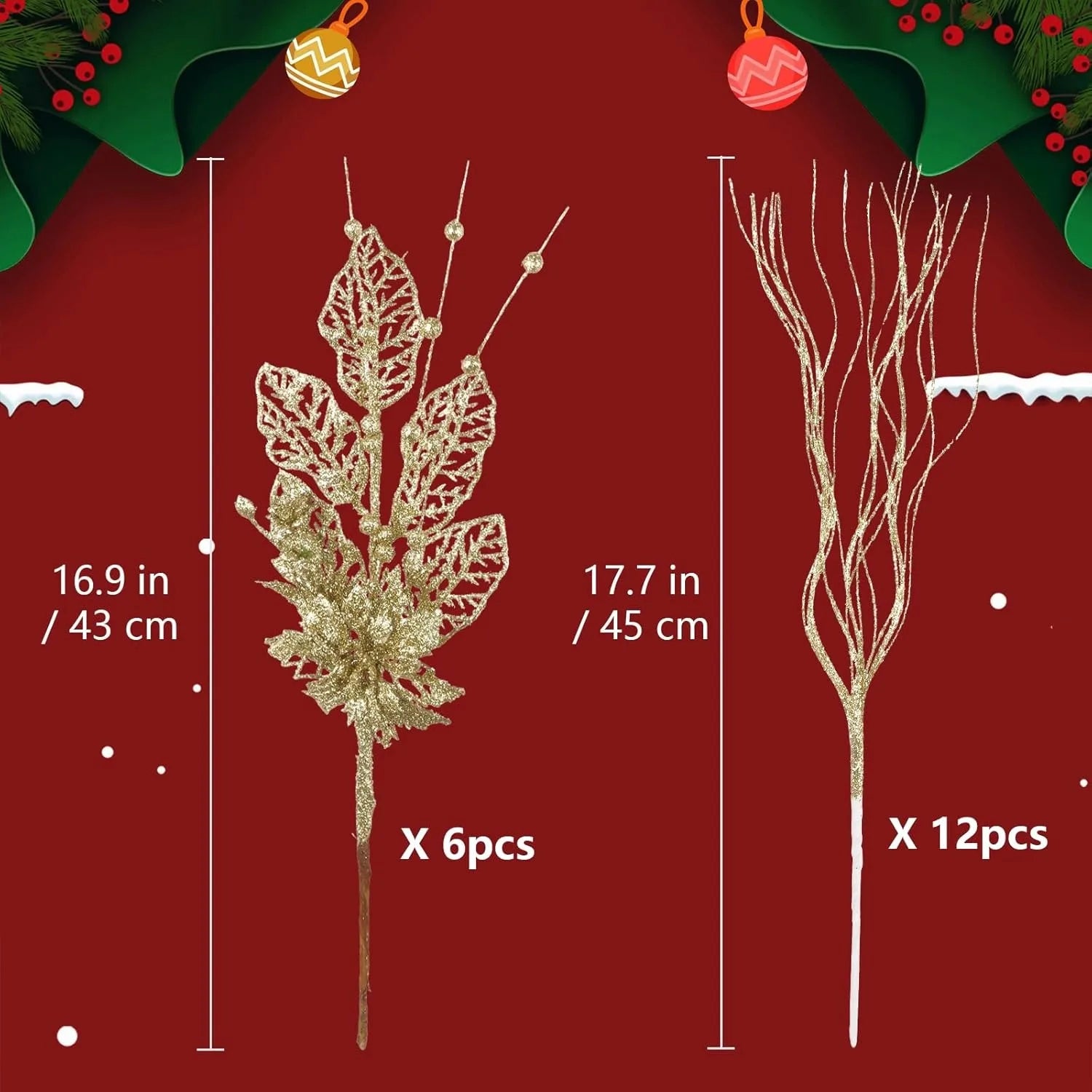 Gold Glitter Christmas Decorations