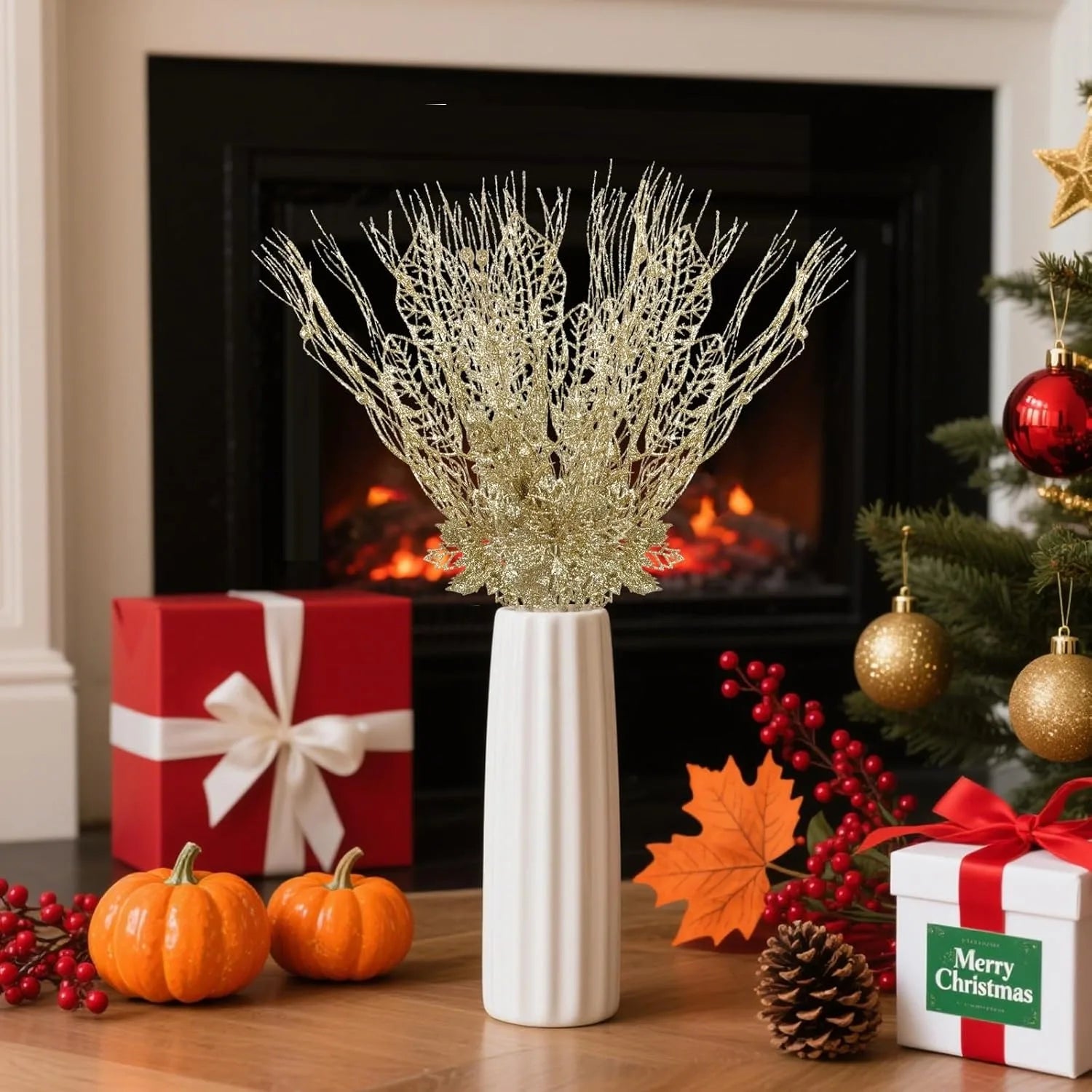 Gold Glitter Christmas Tree Branches
