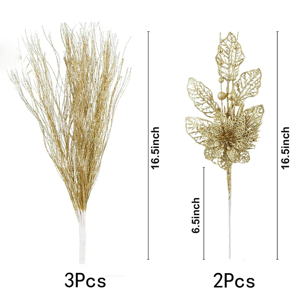 Gold Glitter Christmas Stems measurements on a white background