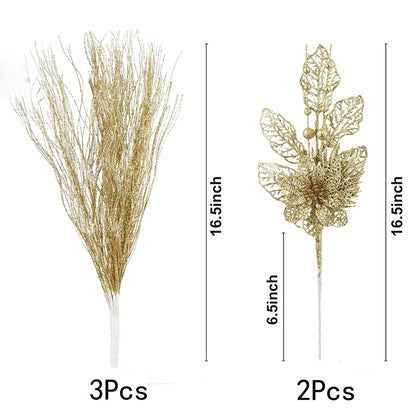 Gold Glitter Christmas Stems measurements on a white background