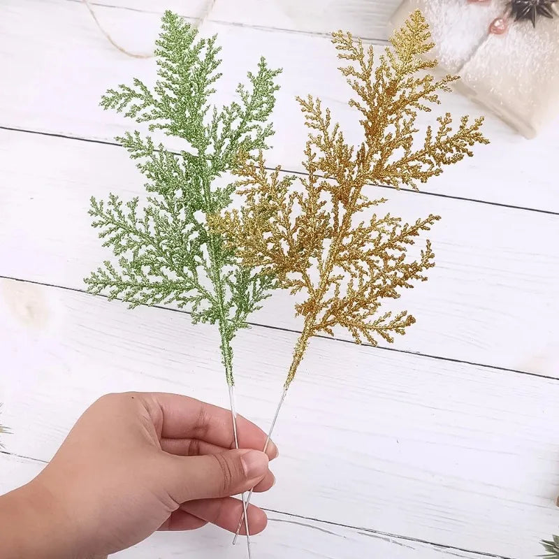 Green Glitter and Gold glitter branches Christmas decoration