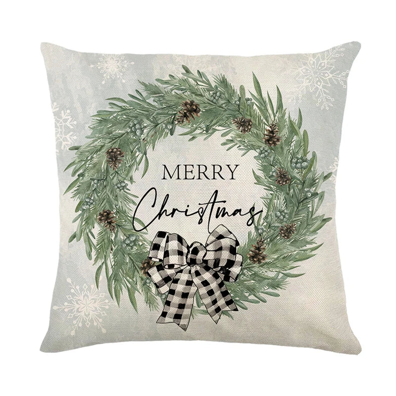 Grey merry christmas wreath black and white bow