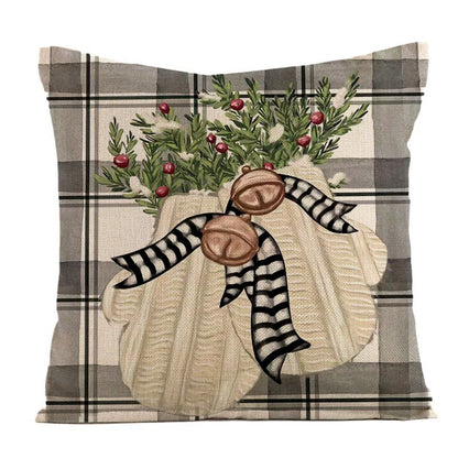 Grey tartan warm gloves Christmas cushion cover pillow case