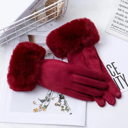 Womens Faux Fur Warm Winter Gloves