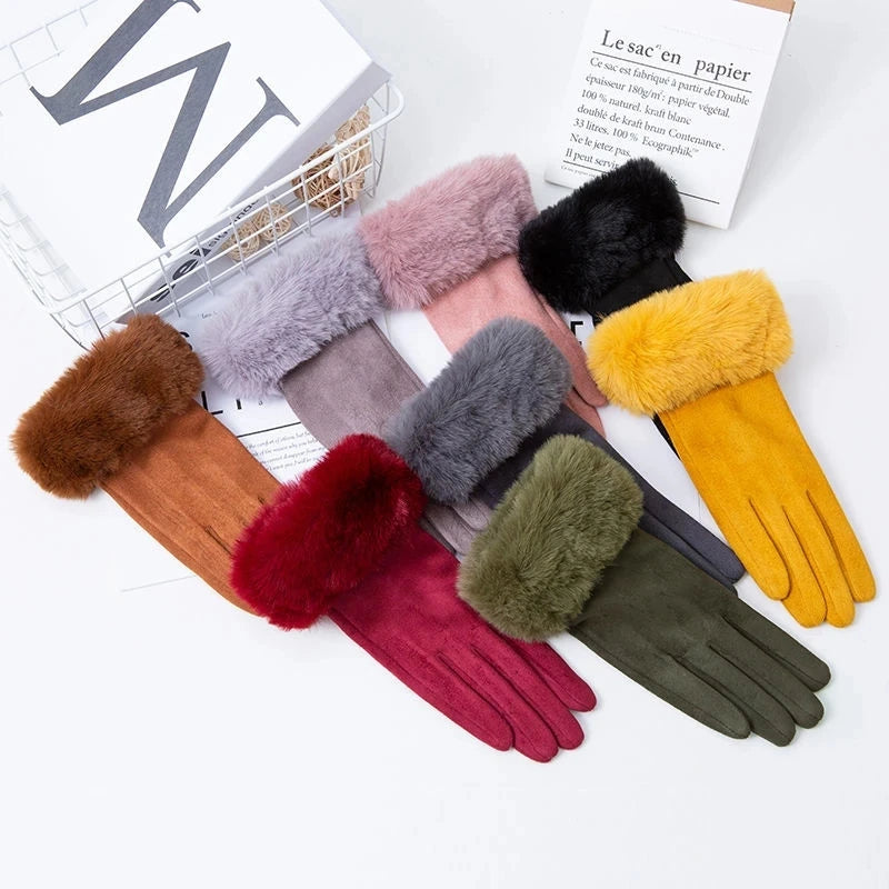 Womens Faux Fur Warm Winter Gloves