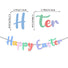 Colorful 'Happy Easter' banner with dimensions on a white background