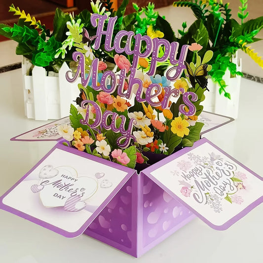 Pop-up card with flowers and 'Happy Mother's Day' text on a white background