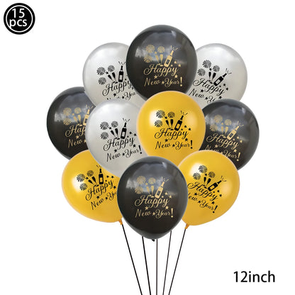 Bunch of balloons with 'Happy New Year' text on a white background