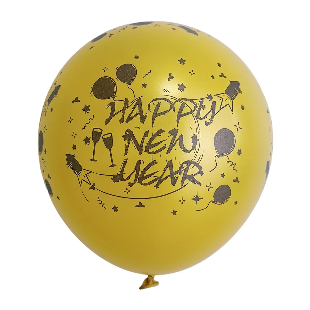 Happy new year gold rocket latex balloons