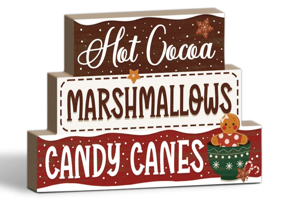 Hot Cocoa Marshmallows Candycane Wooden Sign