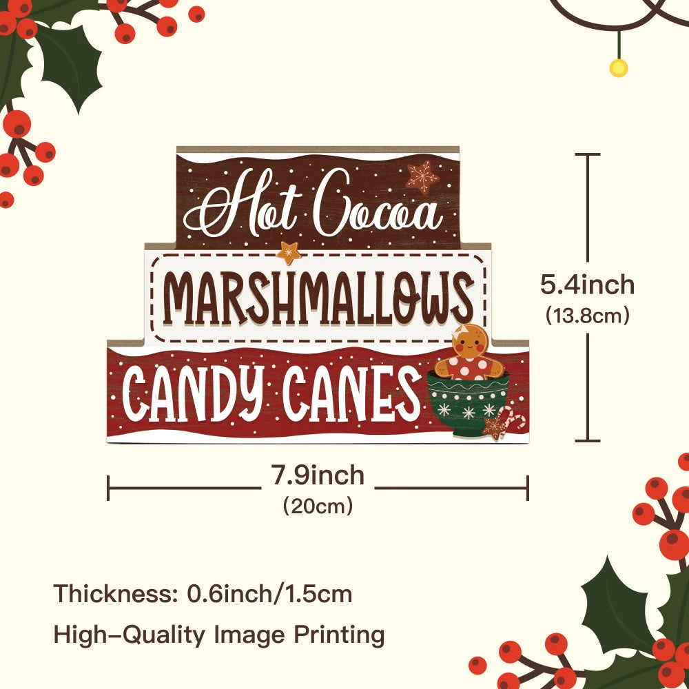 Hot Cocoa Marshmallows Candycane Wooden Sign measurments