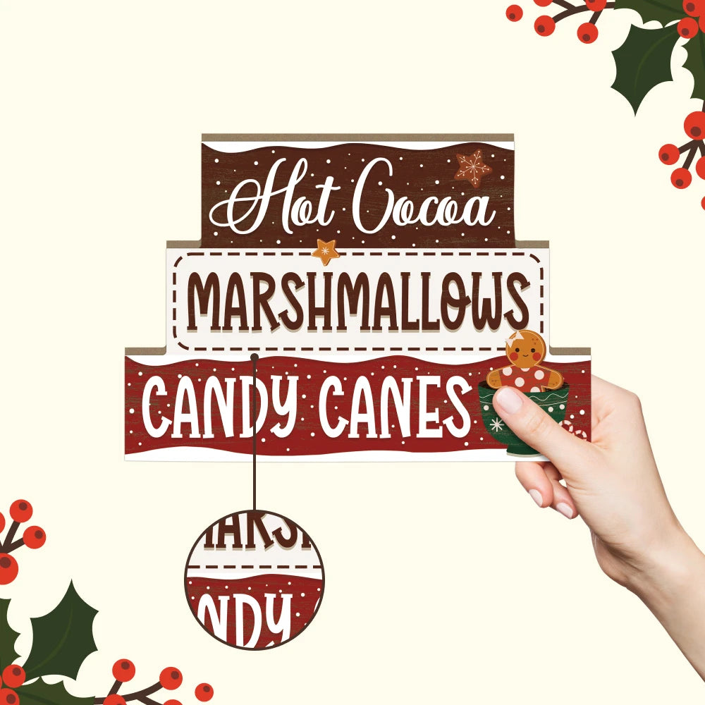 Hot Cocoa Marshmallows Candycane Wooden Sign outline