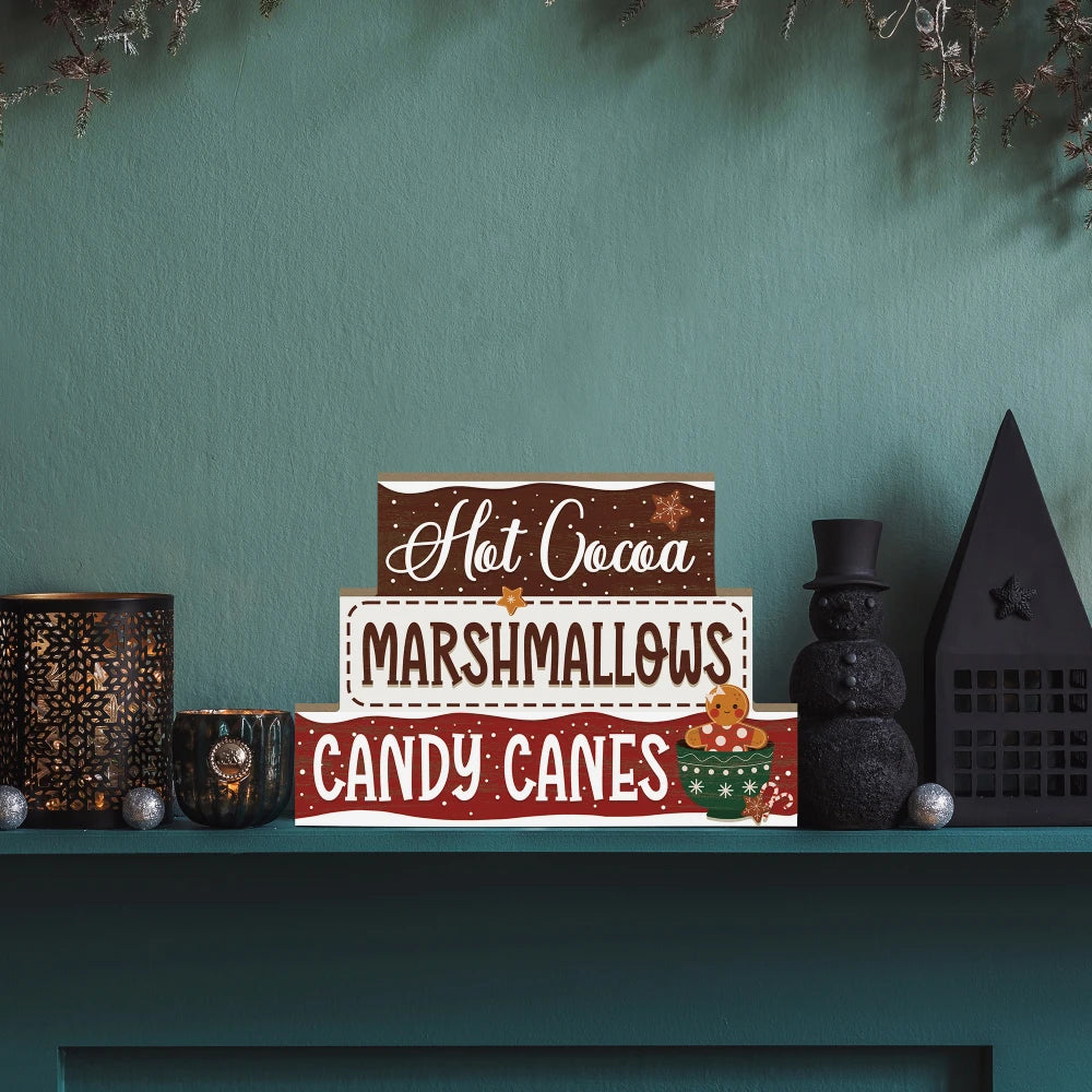 Hot Cocoa Marshmallows Candycane Wooden Sign stand