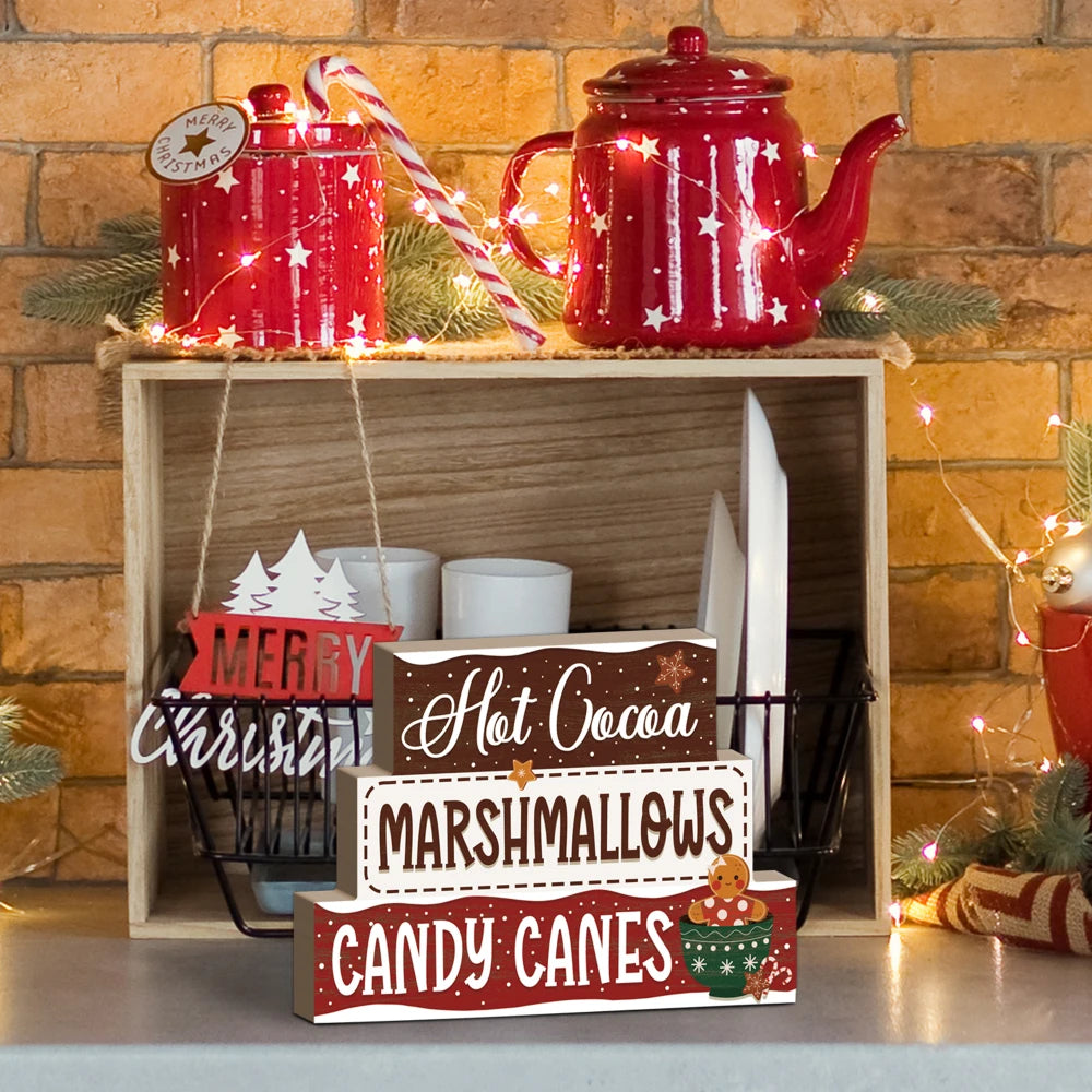 Hot Cocoa Marshmallows Candycane Wooden Sign station
