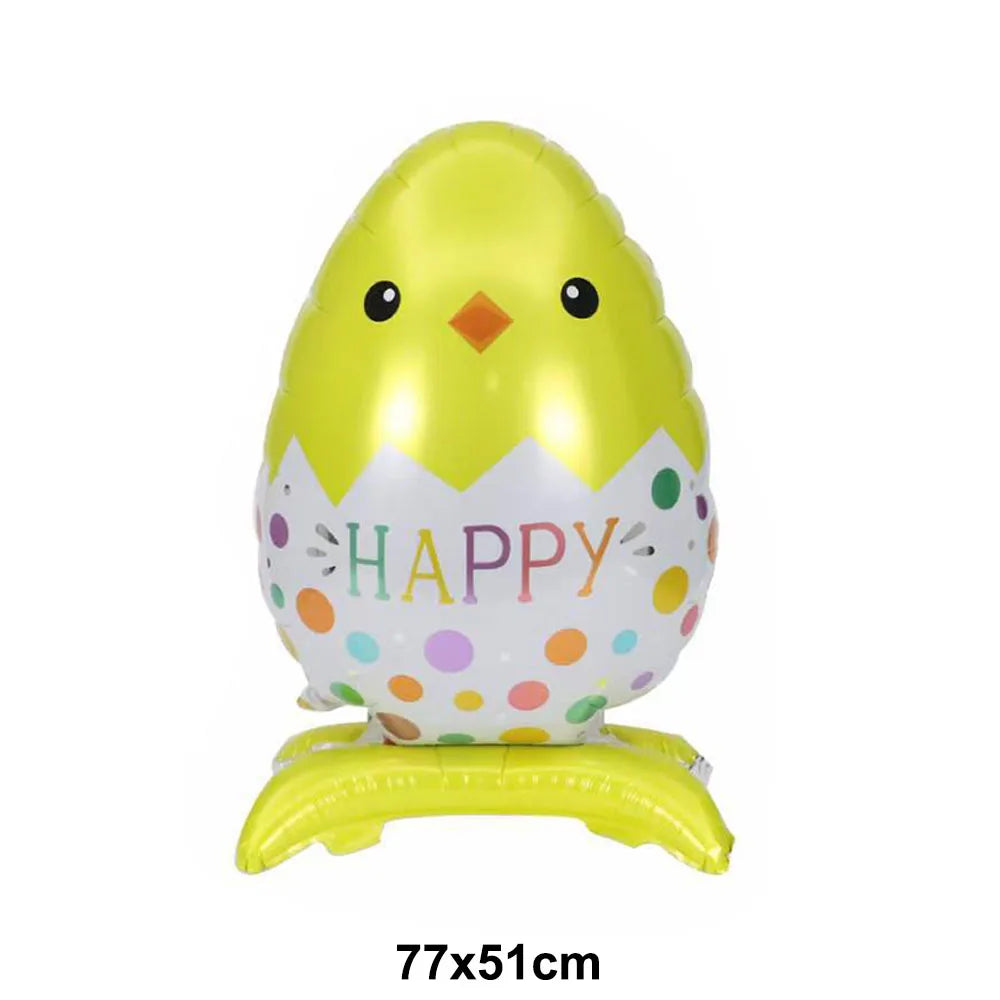 Inflatable chick freestanding balloon with 'Happy' text on a white background