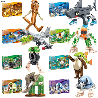 Collection of various toy building sets and figures on a white background Italian Brainrot