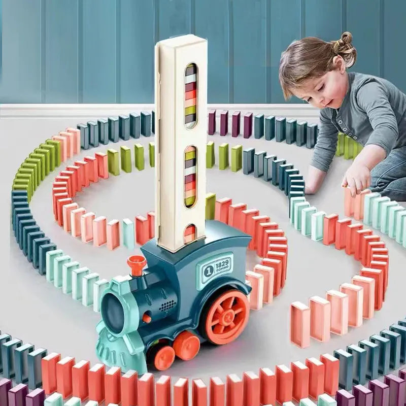 Kids automatic domino train gift for children Christmas