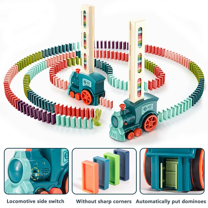 Kids domino train automatically put dominoes without sharp corners