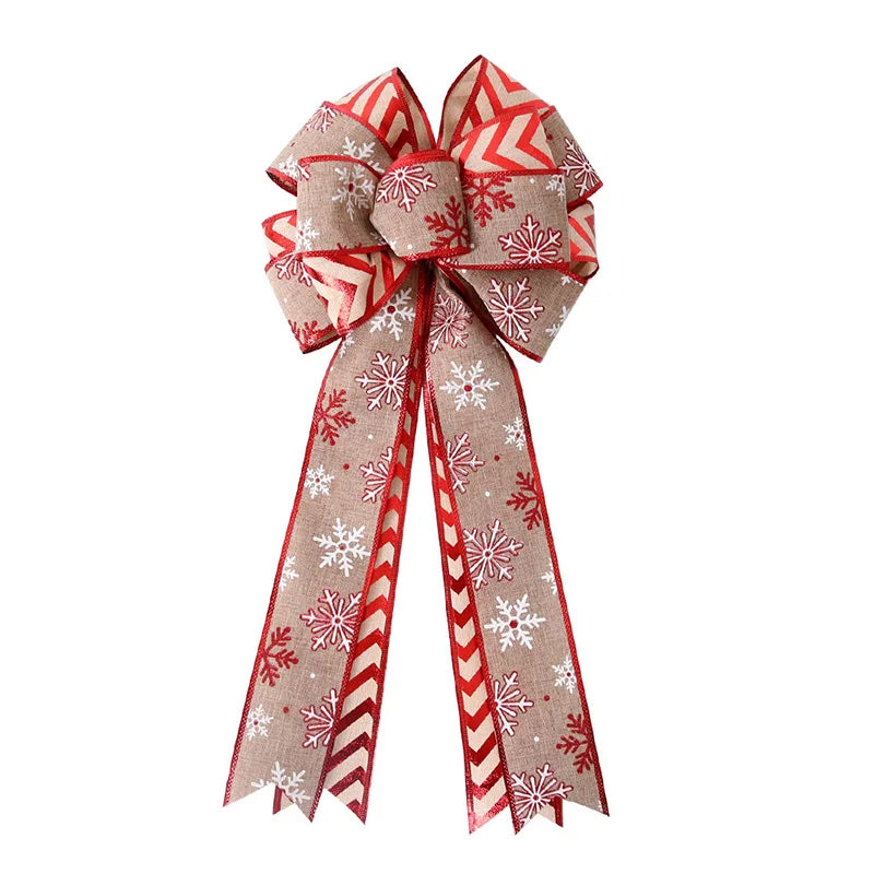 Large Christmas Bow Linen Red and white snowflake