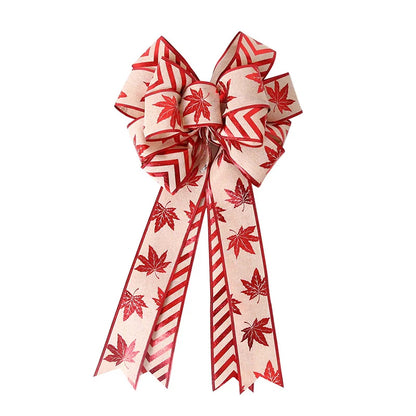 Large Linen Bow Maple Leaf Christmas Decoration