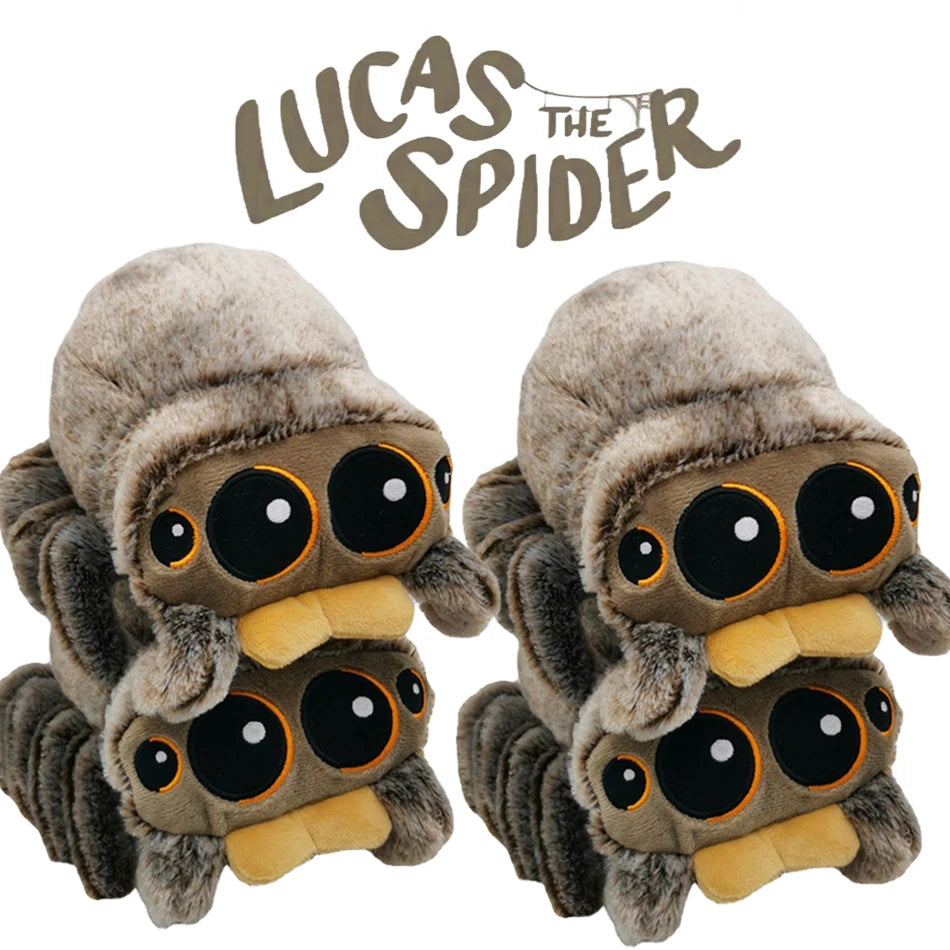 Two plush toys resembling a spider named Lucas with a white background