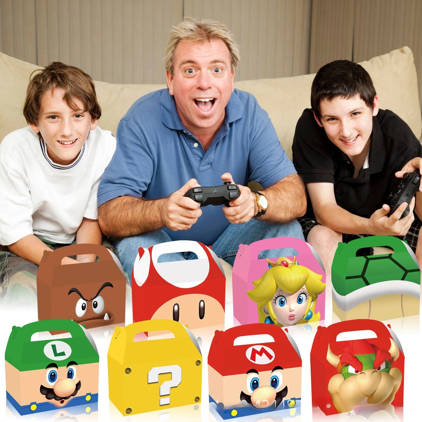 Mario cartoon themed birthday boxes