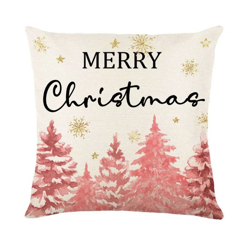 Merry Christmas Pink tree linen cushion cover pillow case
