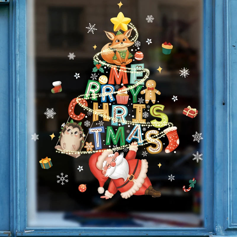 Merry Christmas Tree Santa tree trunk Window Sticker