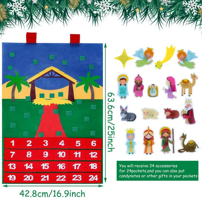 Christmas nativity scene advent calendar with detachable figures on a white background.
