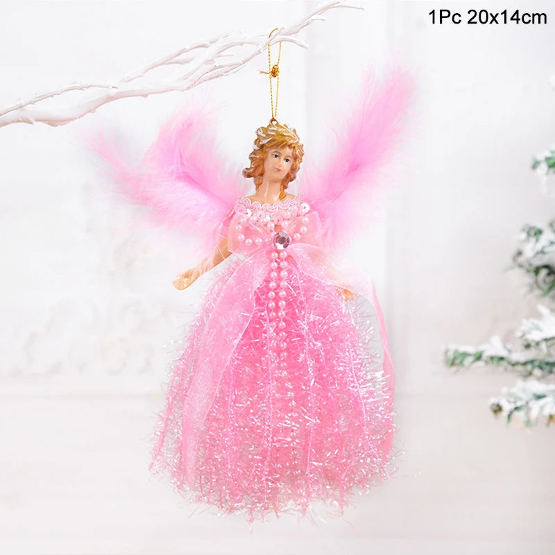 Pink Christmas tree angel fairy ornament