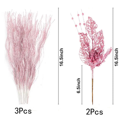 Pink decorative plants with measurements on a white background