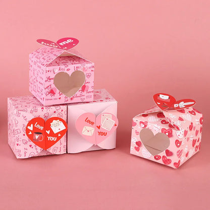 12/24Pcs Love Heart Open Window Gift Box Valentines Day