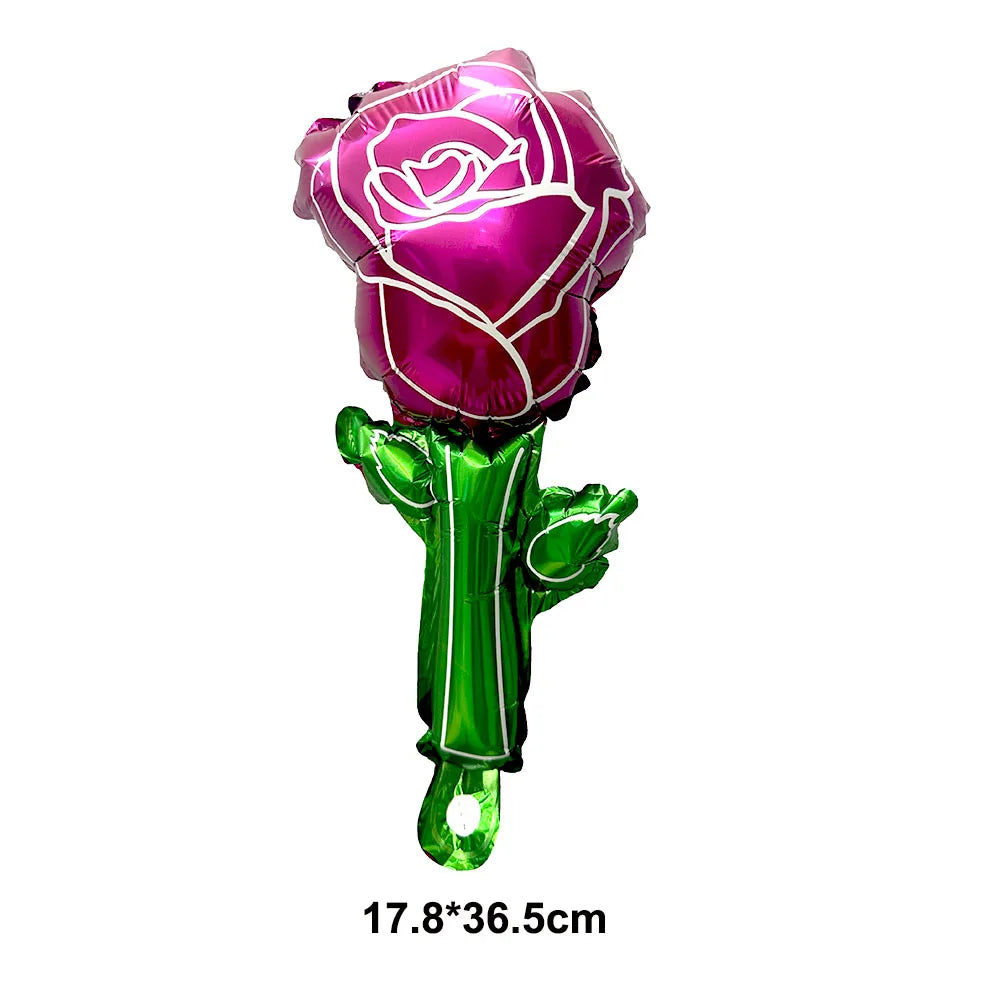 Pink White Green Rose Handheld Party Balloon
