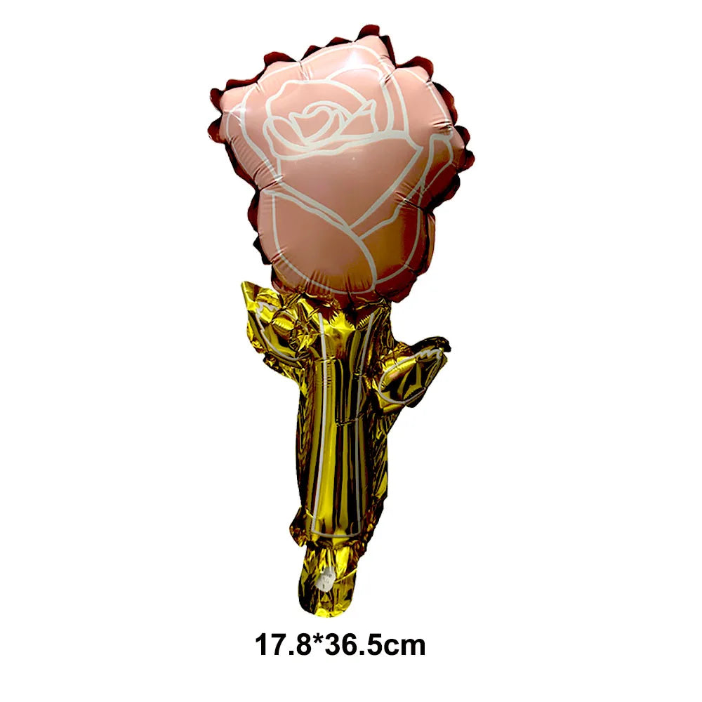 Pink and Gold Handheld Rose Valentines day balloon