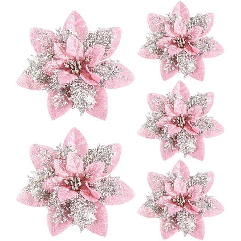 Pink and Silver Christmas flowers for Tree