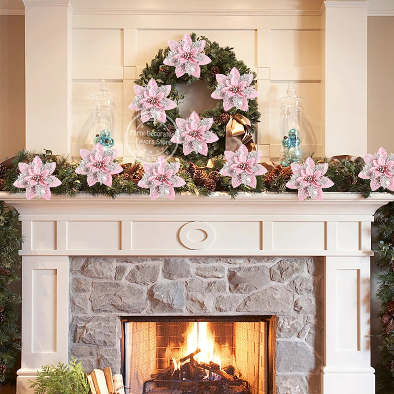 Pink and silver clip on flower Christmas decoration