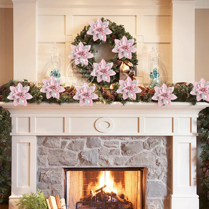 Pink and silver clip on flower Christmas decoration