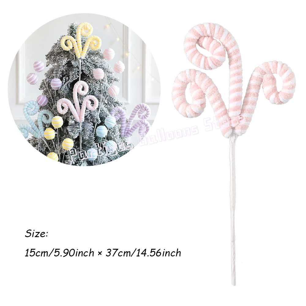 Pink and white curly candy cane stems for Christmas Tree