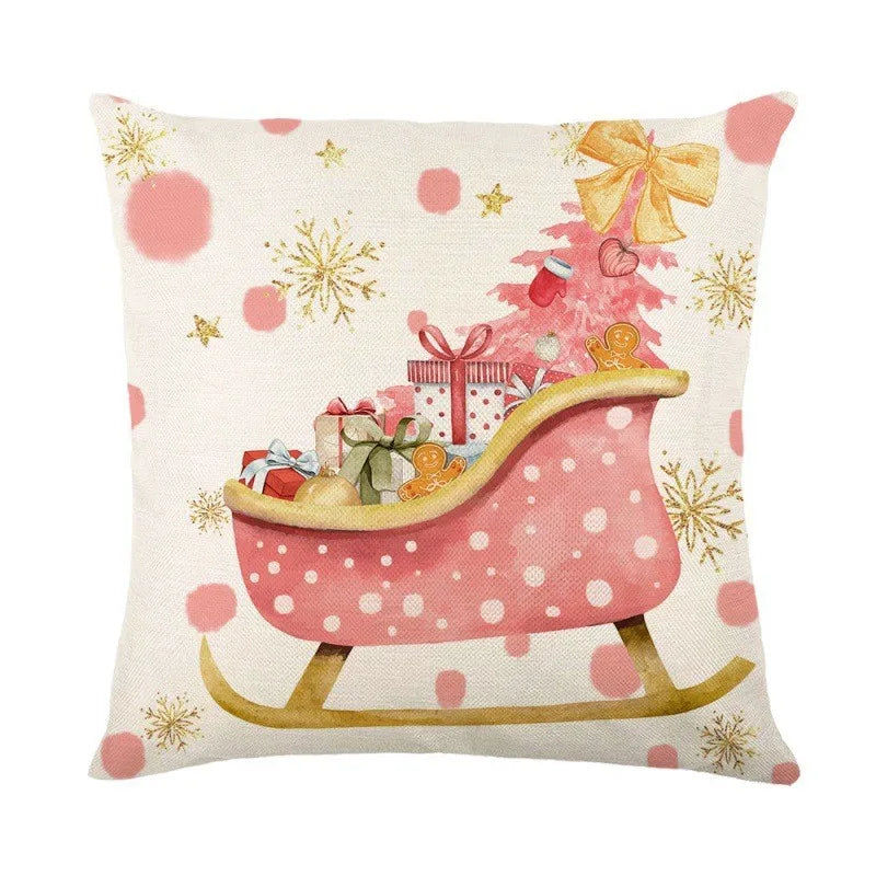 Pink santa sleigh pillow case cushion cover case