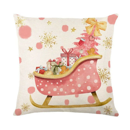 Pink santa sleigh pillow case cushion cover case